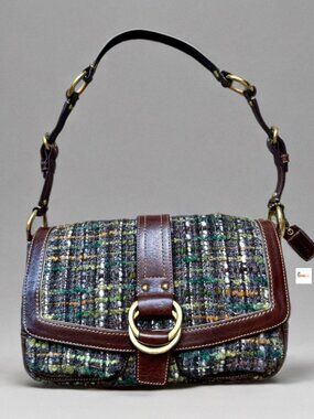 Coach Y2K Green Chelsea Tweed Brown Suede Shoulder Bag 8F18
